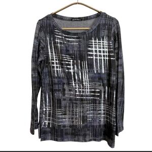 David Cline Silver Metallic Grid Long Sleeve Top Sz L NWT